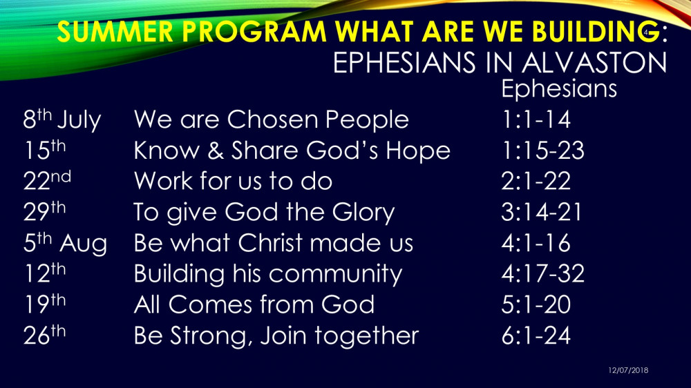 Over the summer we are looking at these passages from Ephesians